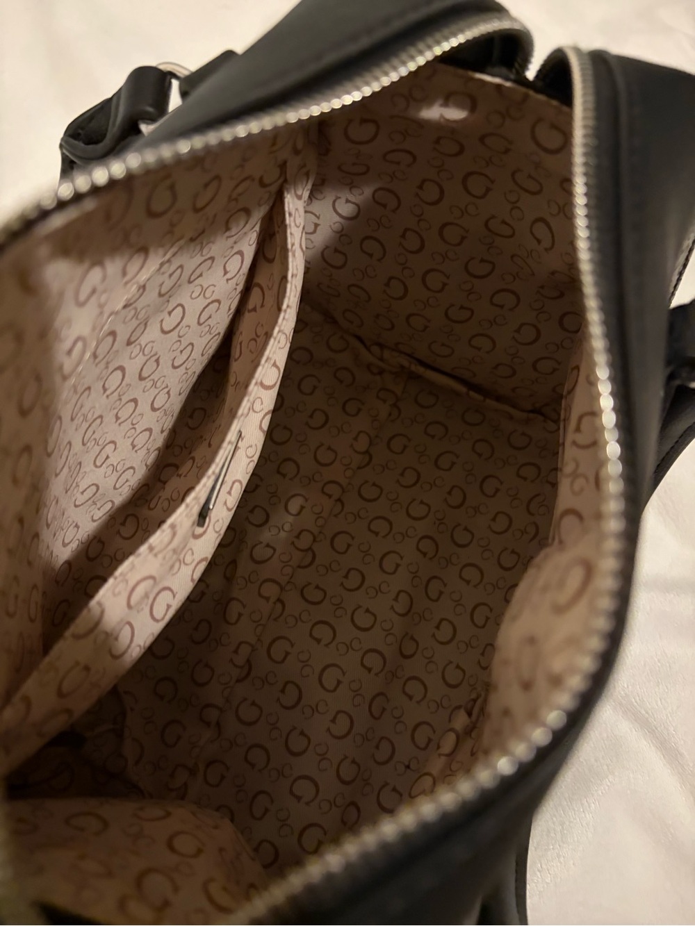 GUESS Black Embossed 4G Logo Structured Satchel Handbag With Silver Hardware - Picture 4 of 16